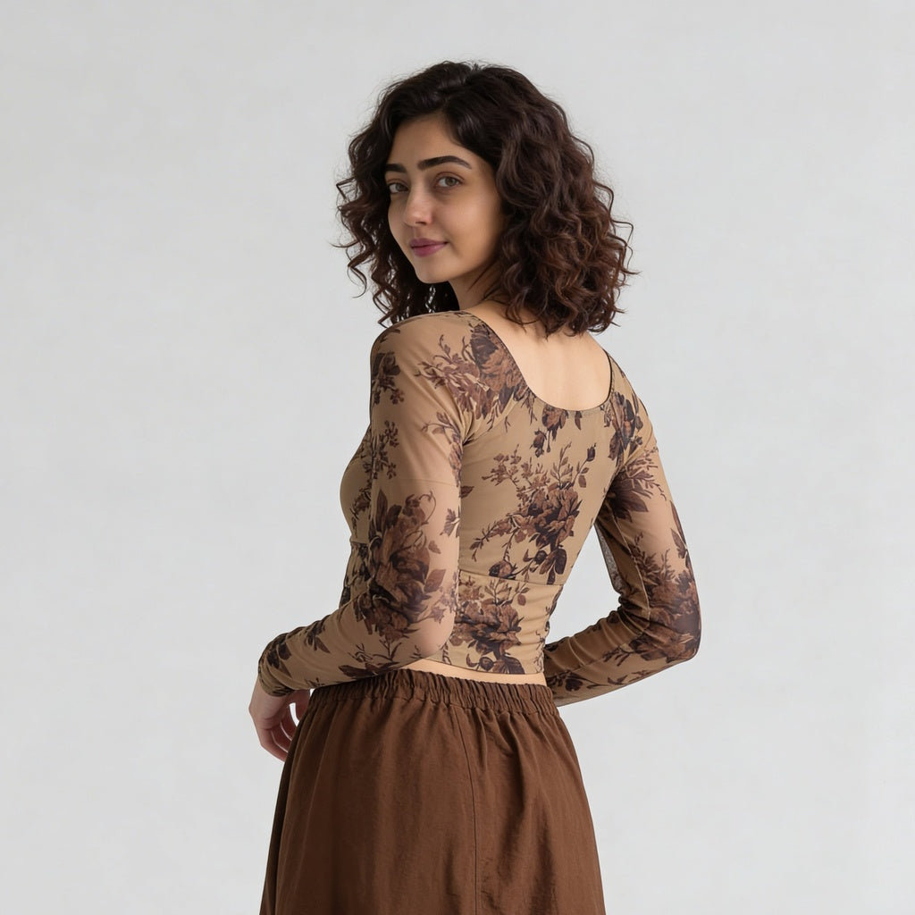 V-Neck Full Sleeves Asymmetrical Crop Top