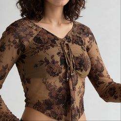 V-Neck Full Sleeves Asymmetrical Crop Top