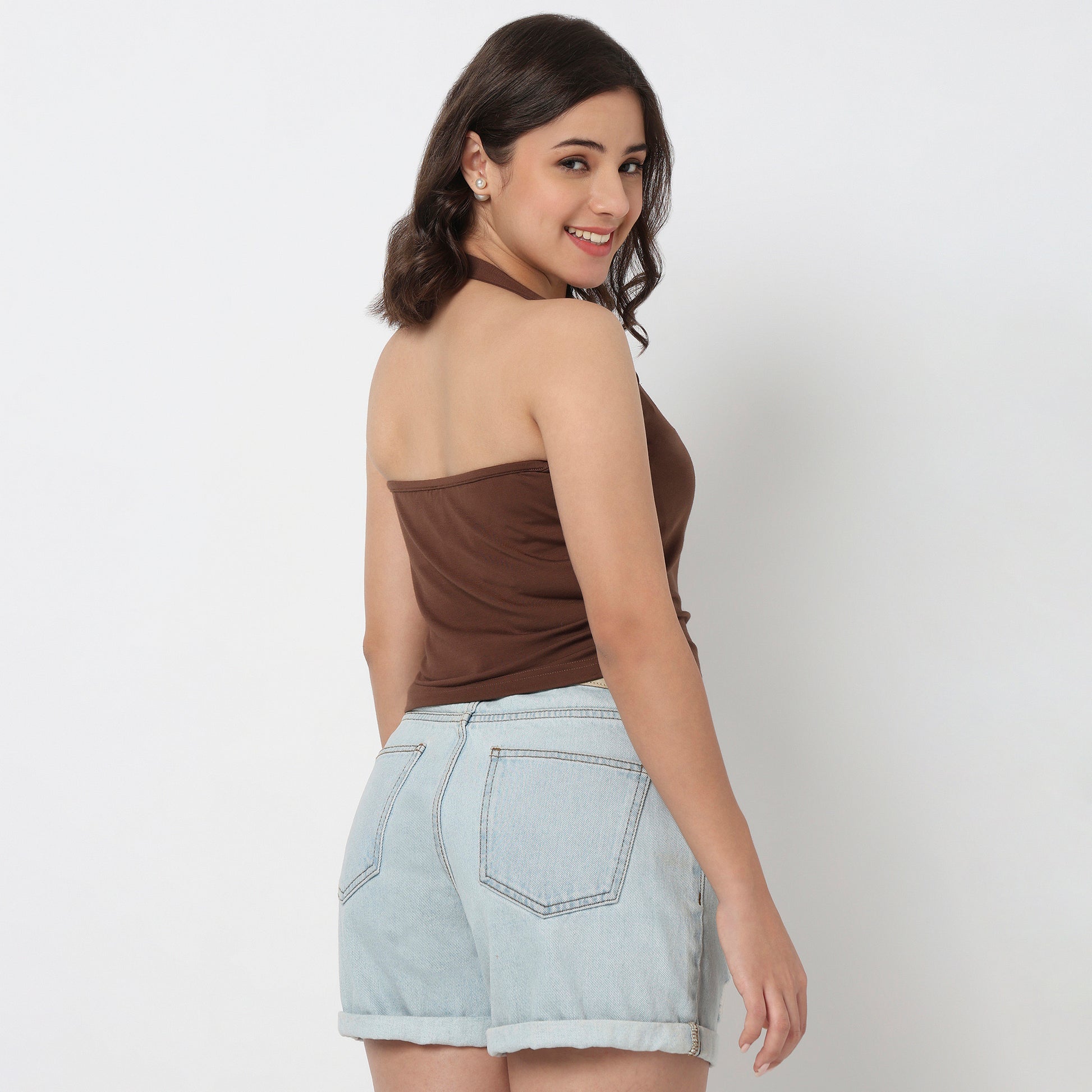 Cropped One Shoulder Ruched Top With Metal Adjuster