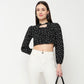 Bow Print Tie-Up Neck Crop Top
