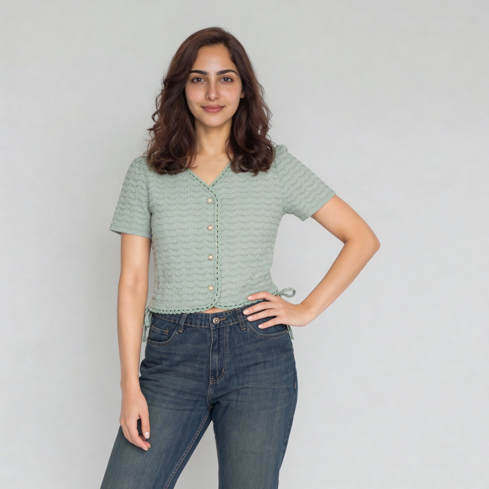 Structured V-Neck Cropped Top