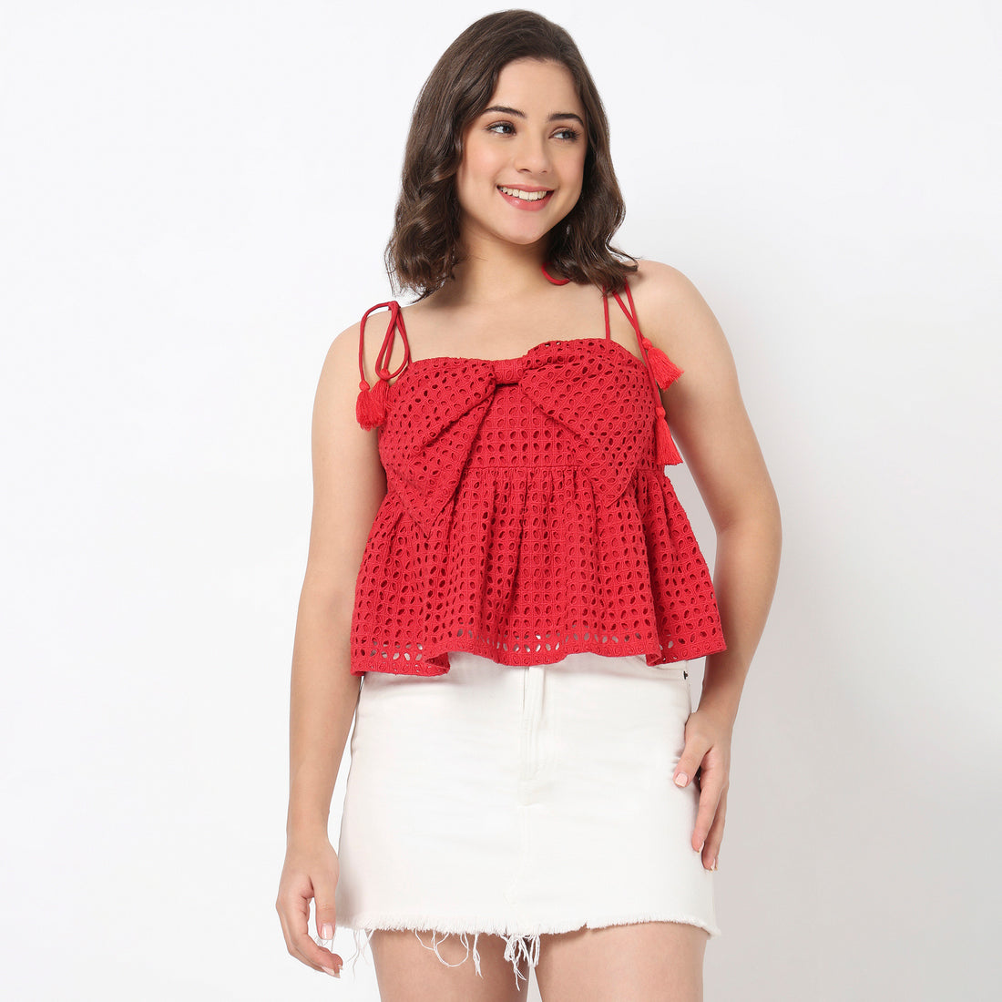 Solid Crop Top With Bow Detail