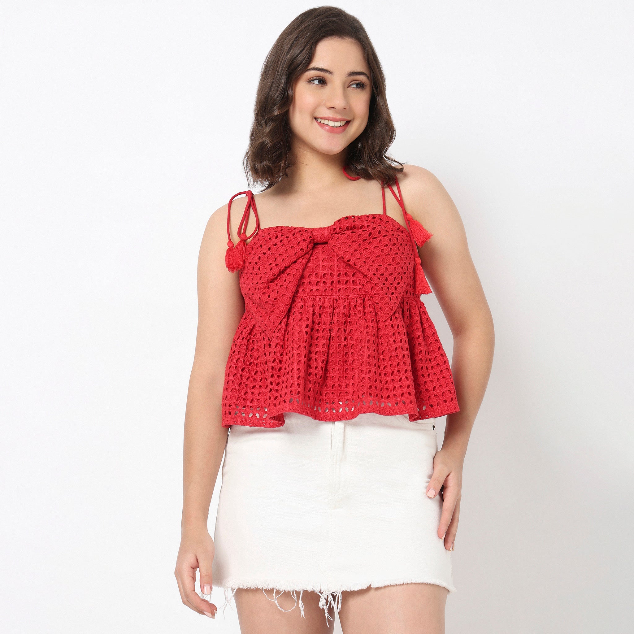 Solid Crop Top With Bow Detail