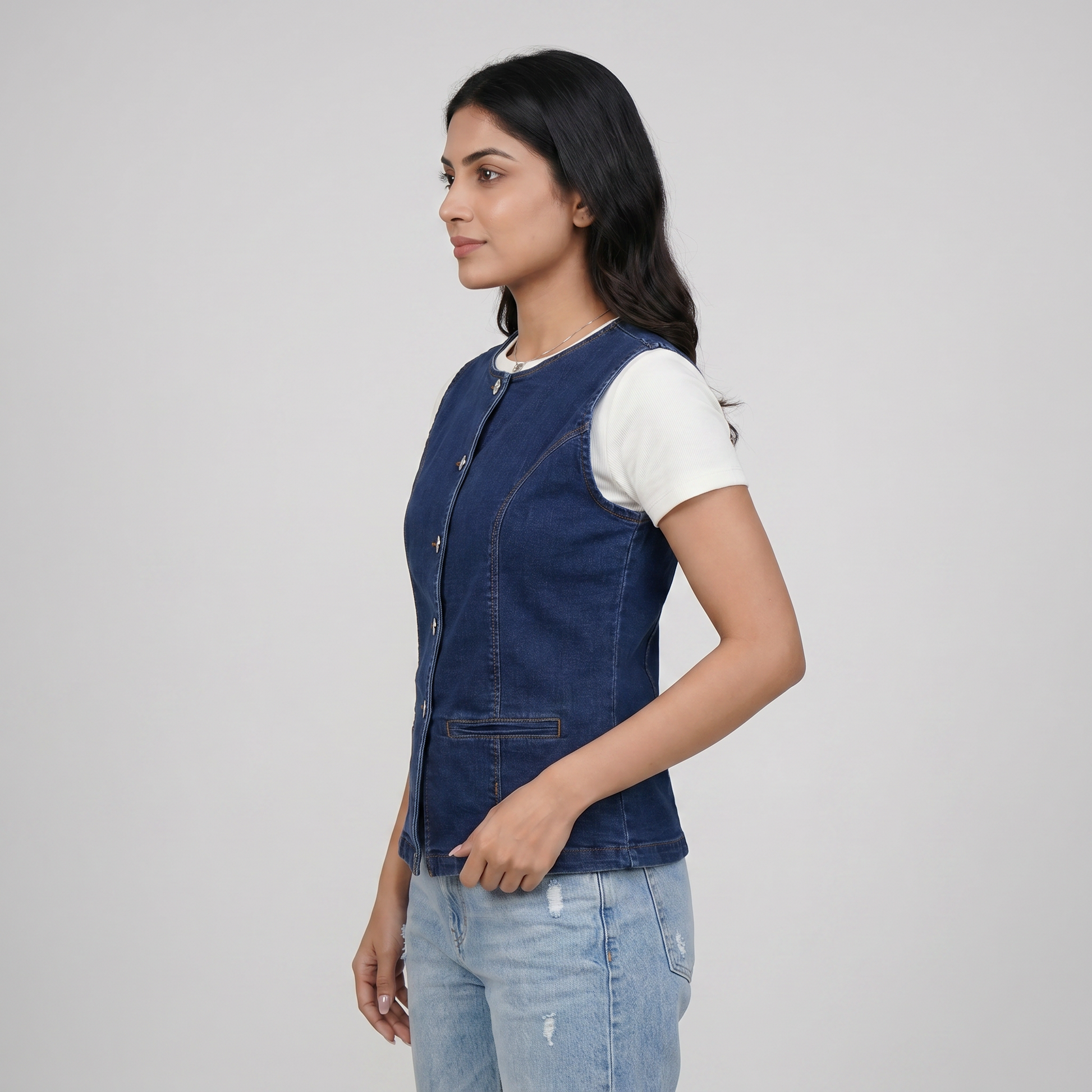 Denim Wiastcoat Look Top