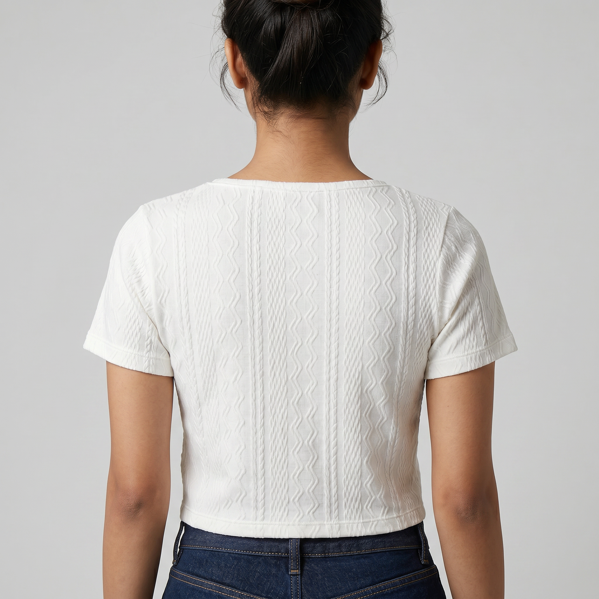 Slim Fit Structured Knit Top With Bow Detail