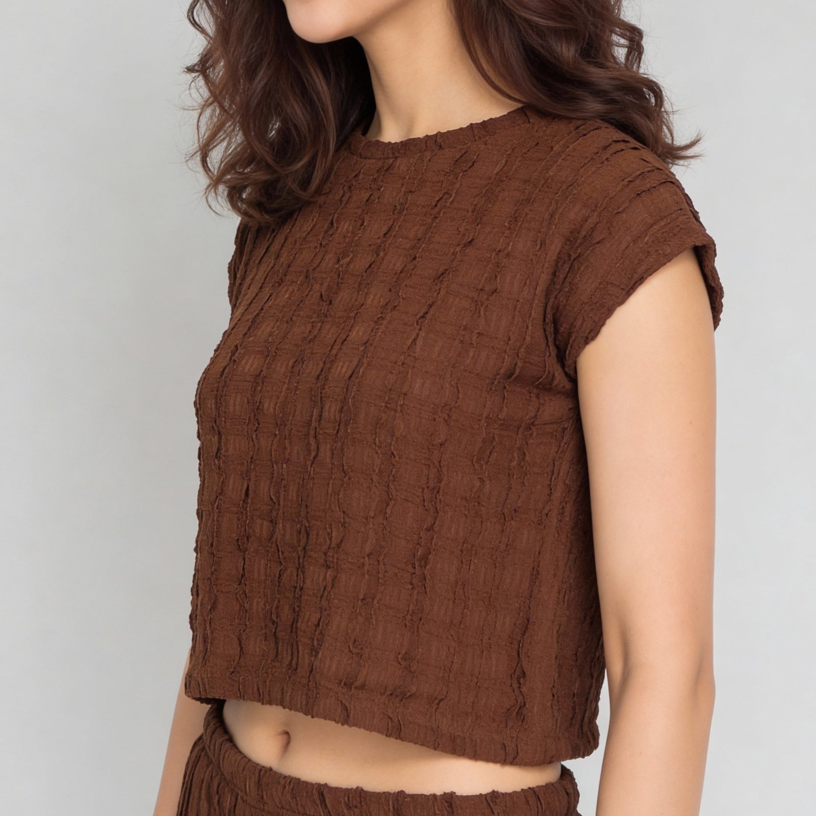 Textured Round Neck Crop Top