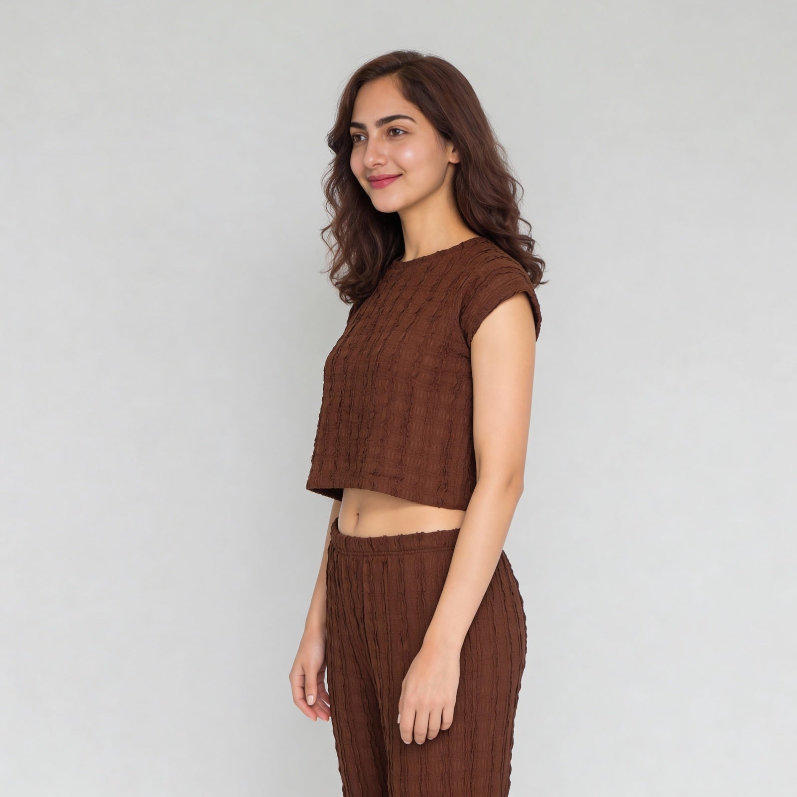 Textured Round Neck Crop Top