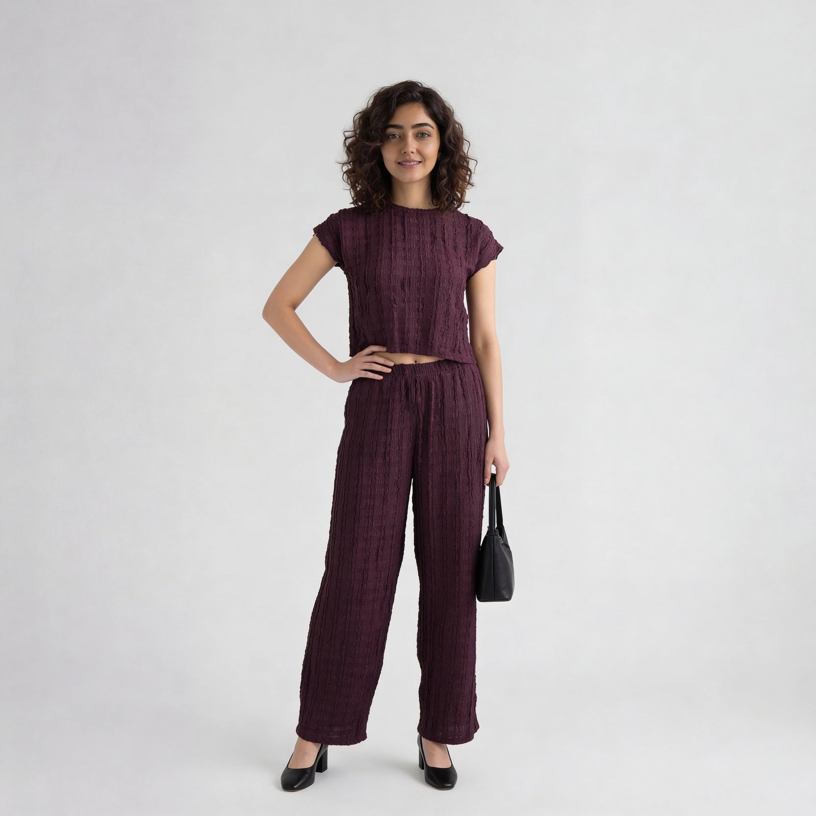 Textured Round Neck Crop Top