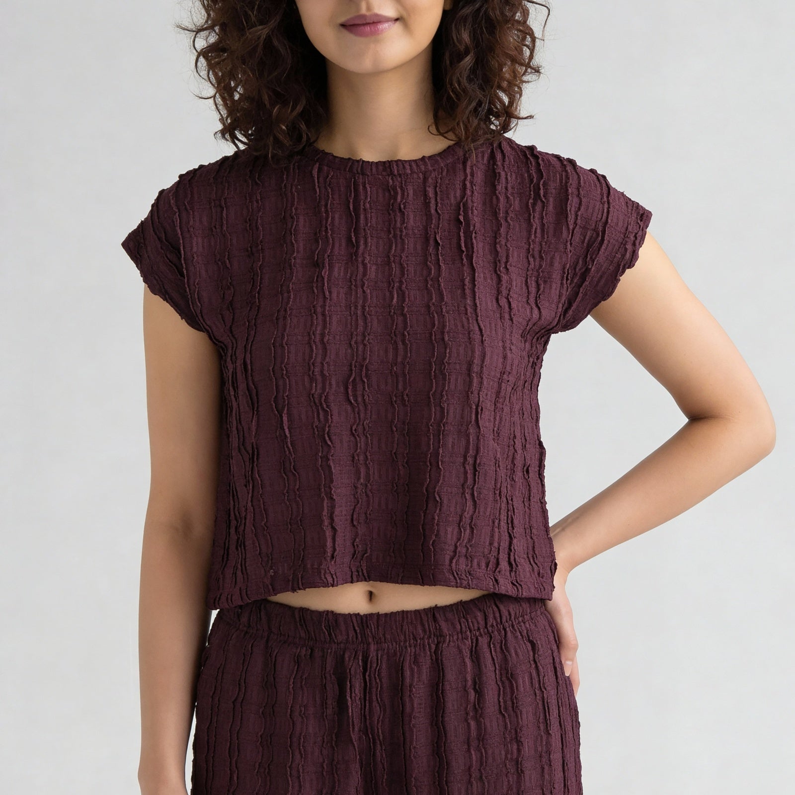Textured Round Neck Crop Top