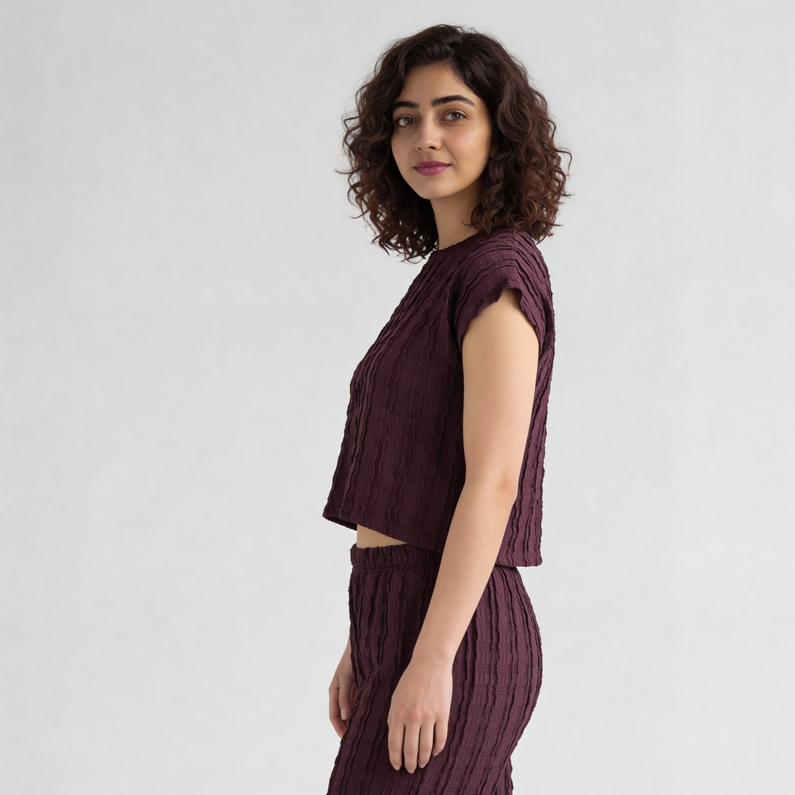 Textured Round Neck Crop Top