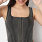 Versatile Print Denim Crop Top