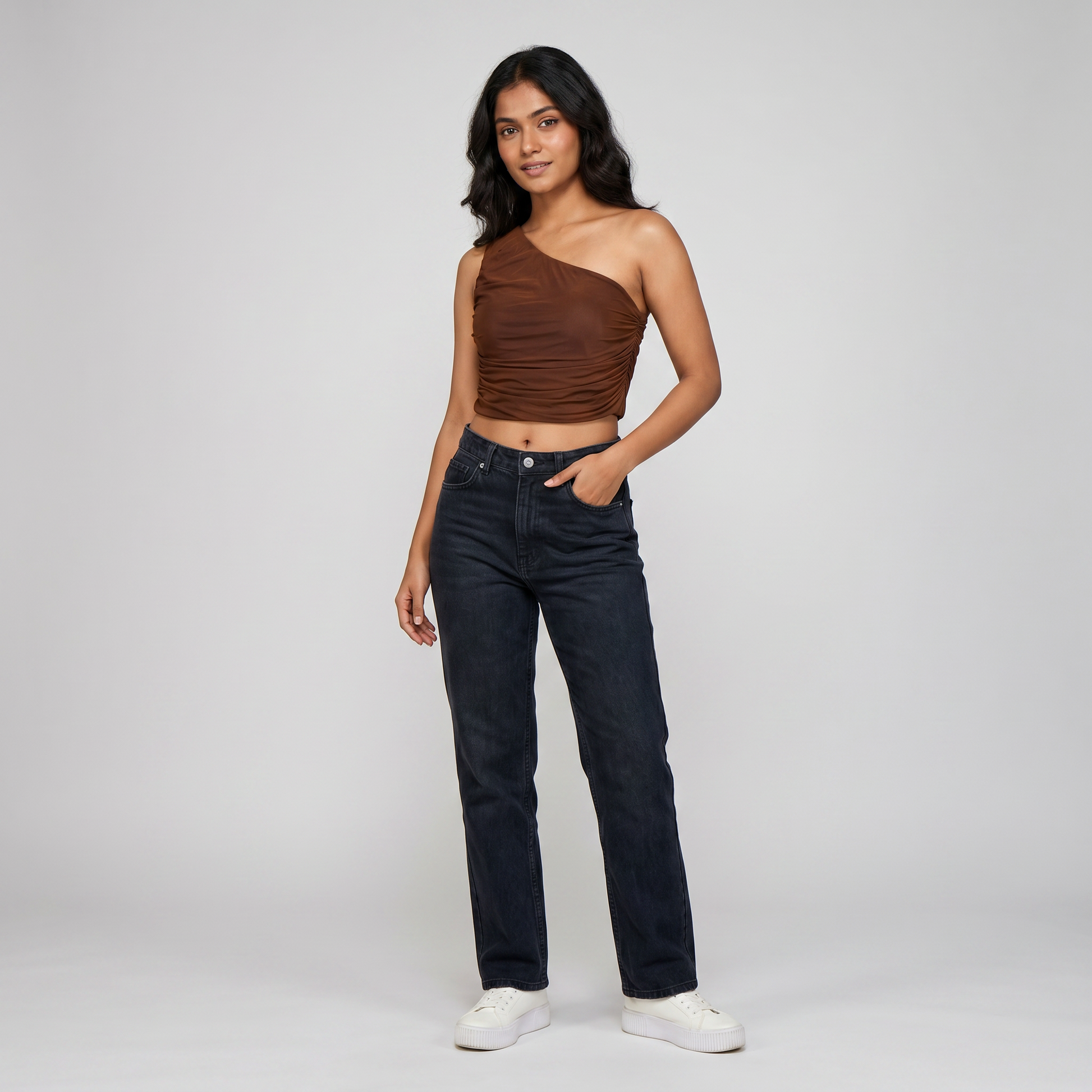 One Shoulder Slim Fit Cropped Top