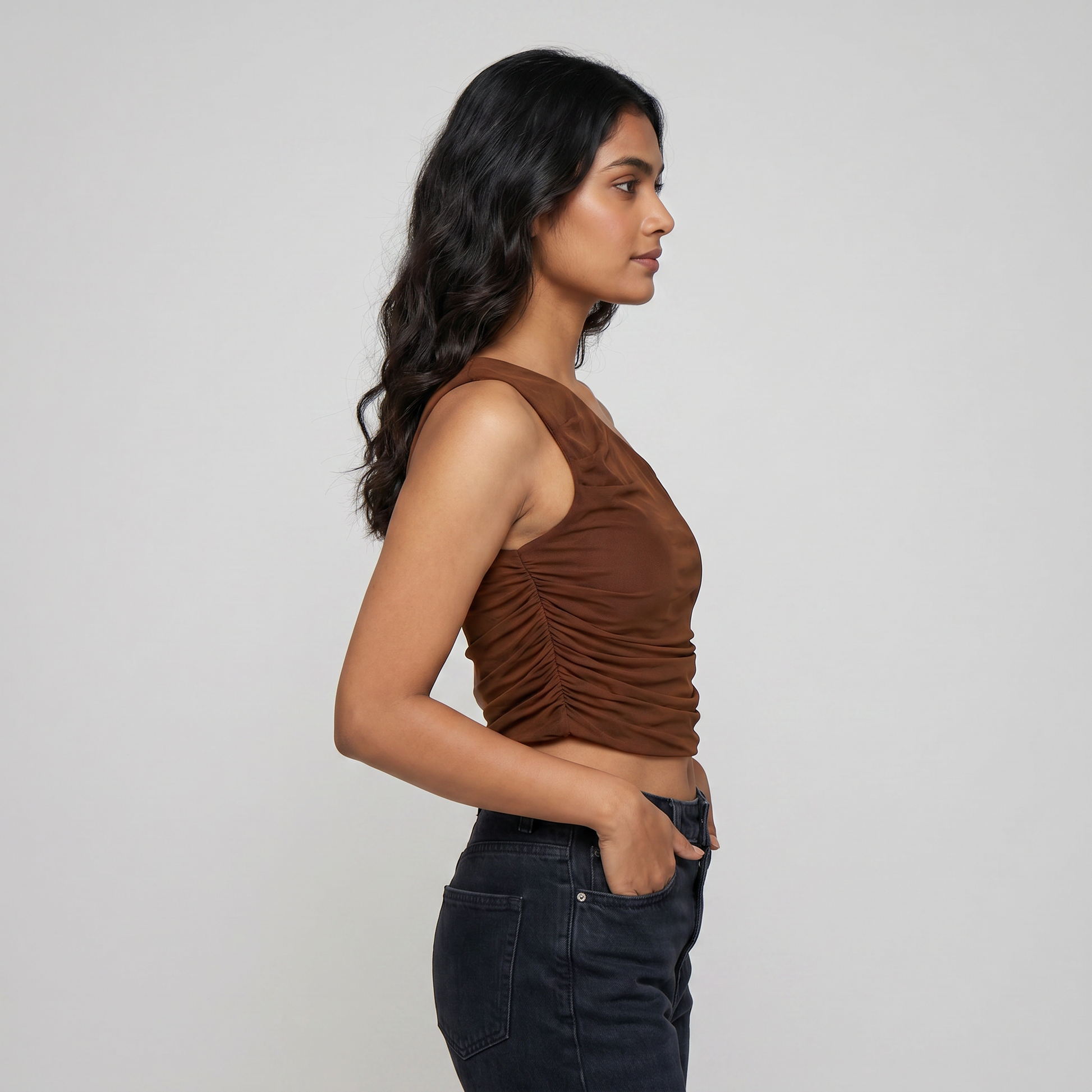One Shoulder Slim Fit Cropped Top
