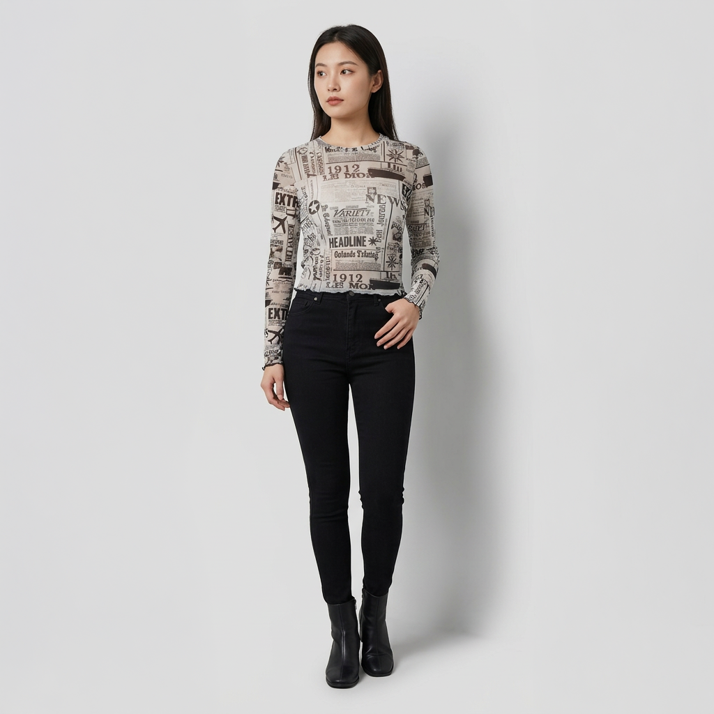 Printed Full Sleeve Cropped Top