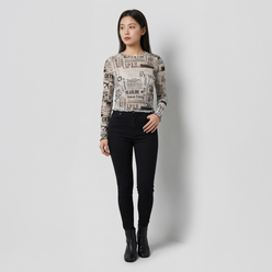 Printed Full Sleeve Cropped Top