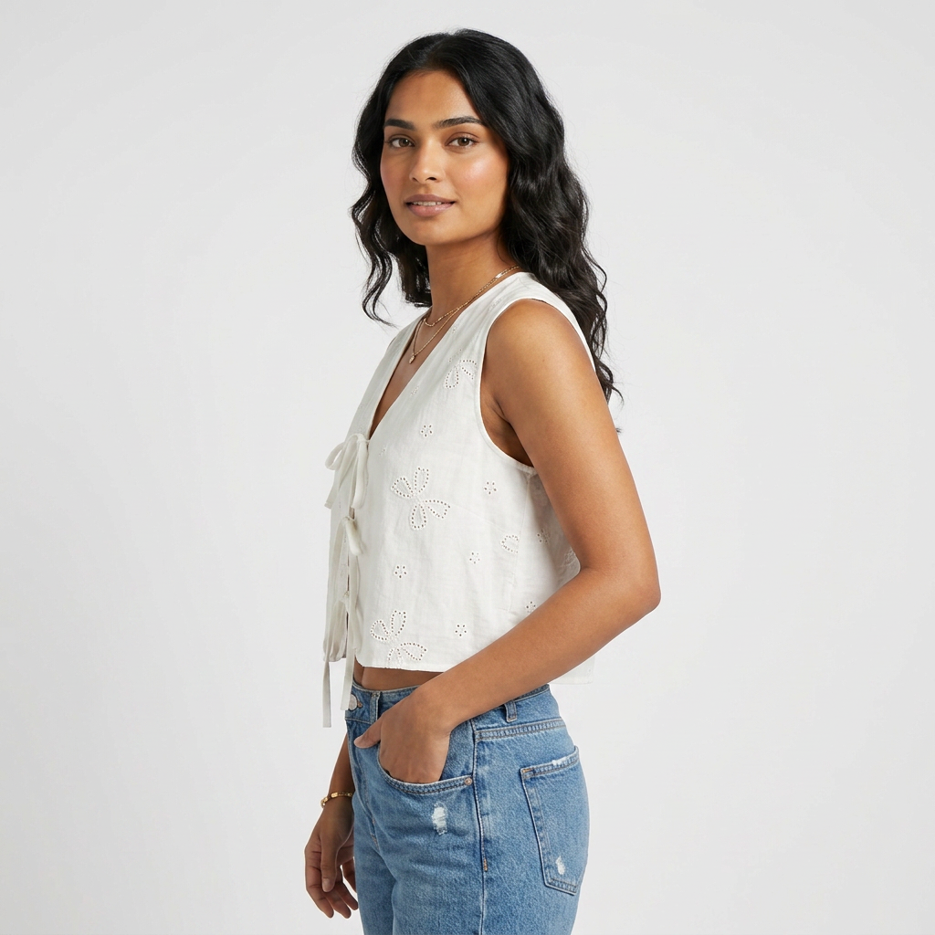 Cotton Solid V-Neck Boxy Top