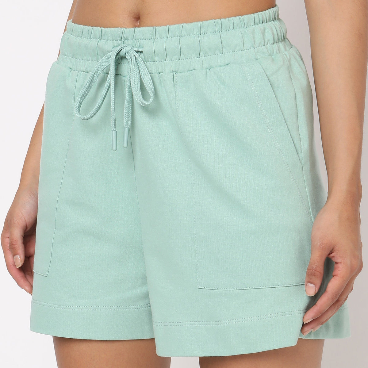 Relaxed Fit Solid High Rise Shorts