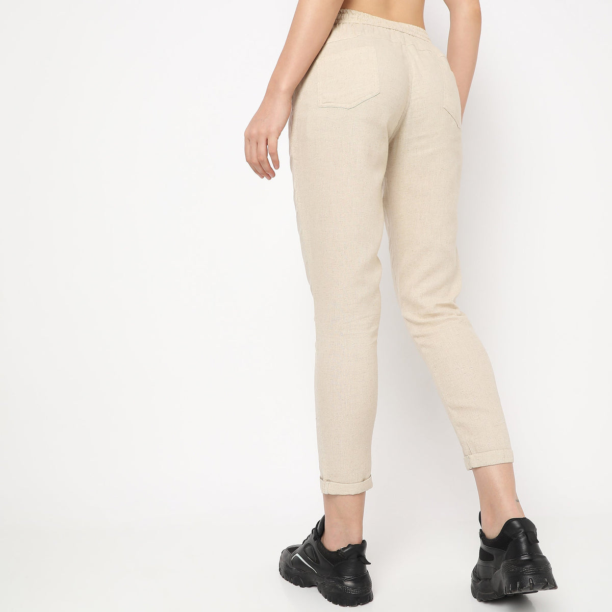 Regular Fit Solid Mid Rise Trousers