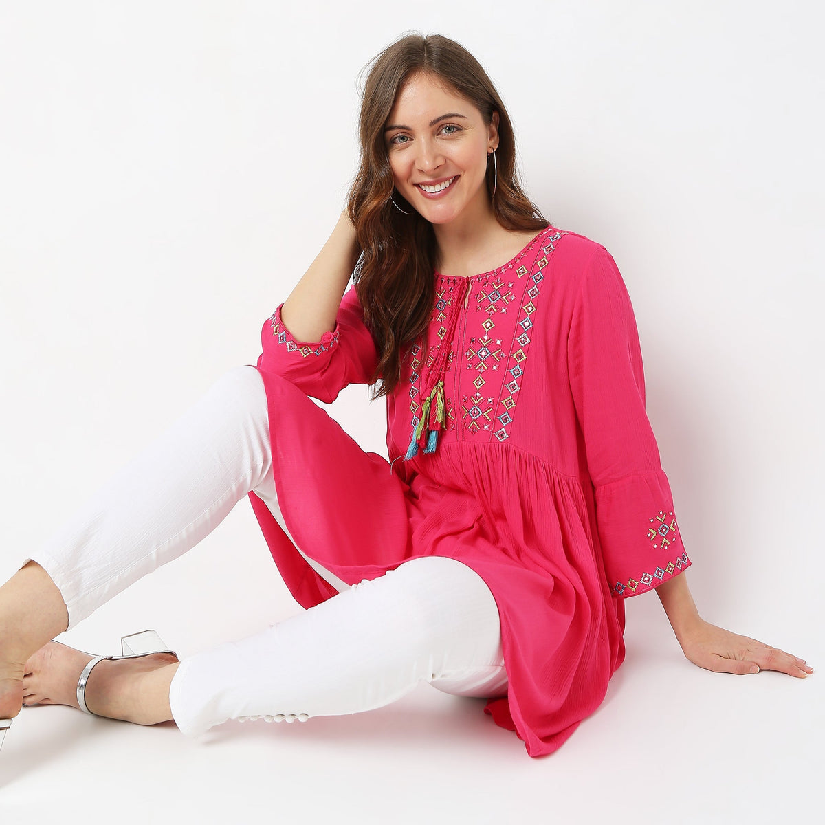 Flare Fit Embroidered Kurta