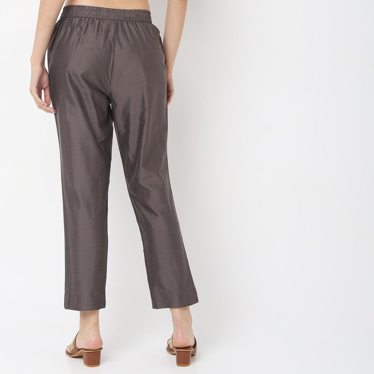 Slim Fit Solid Mid Rise Pants