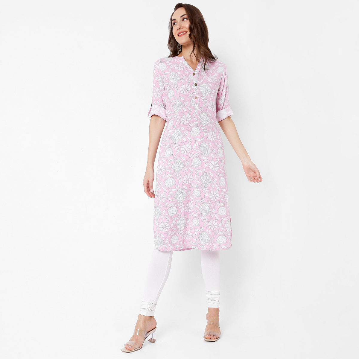 Women Wearing Regular Fit Floral Kurta