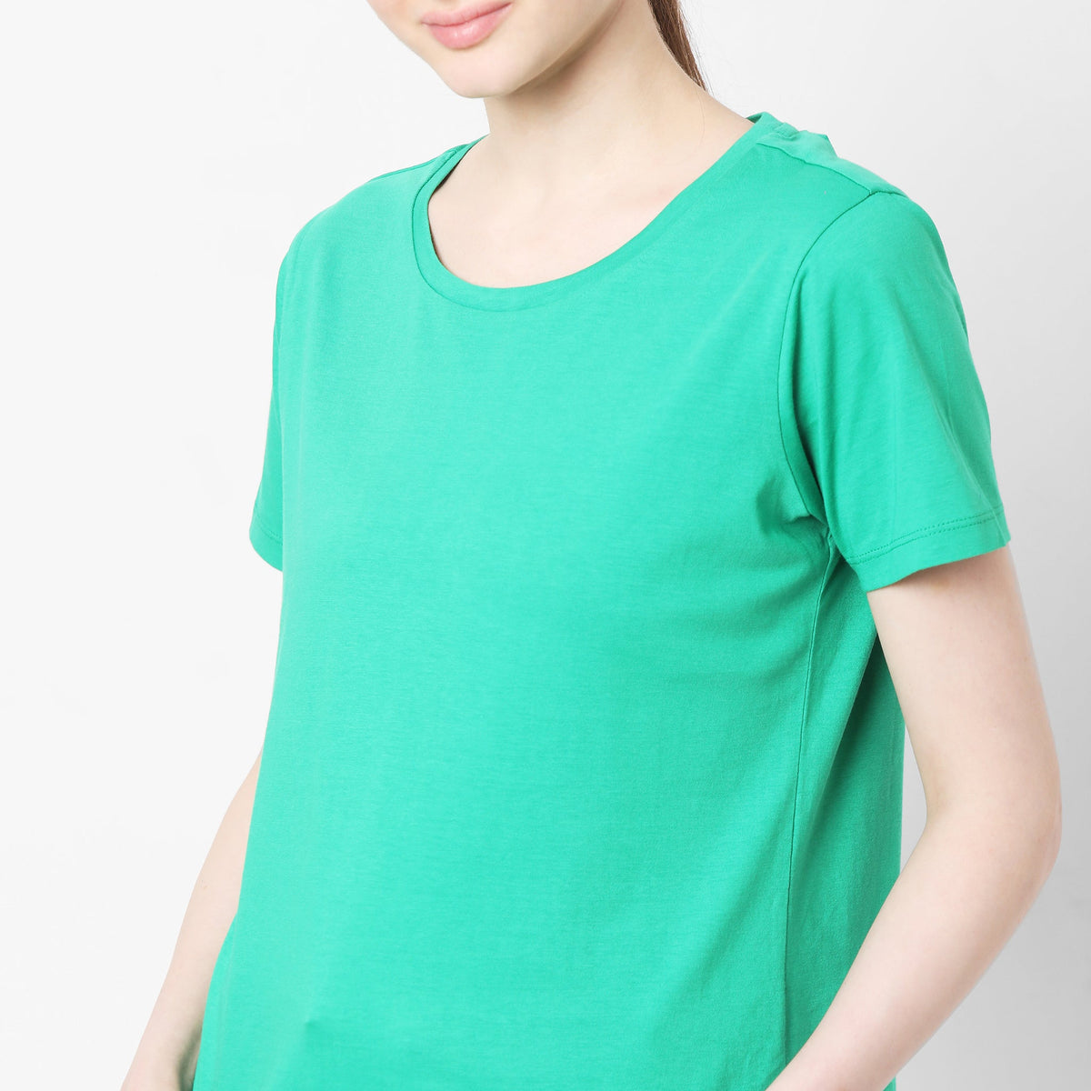 Women Wearing Regular Fit Solid T-Shirt