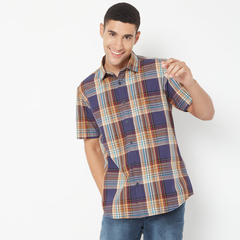 Men Wearing Slim Fit Checkered Shirt