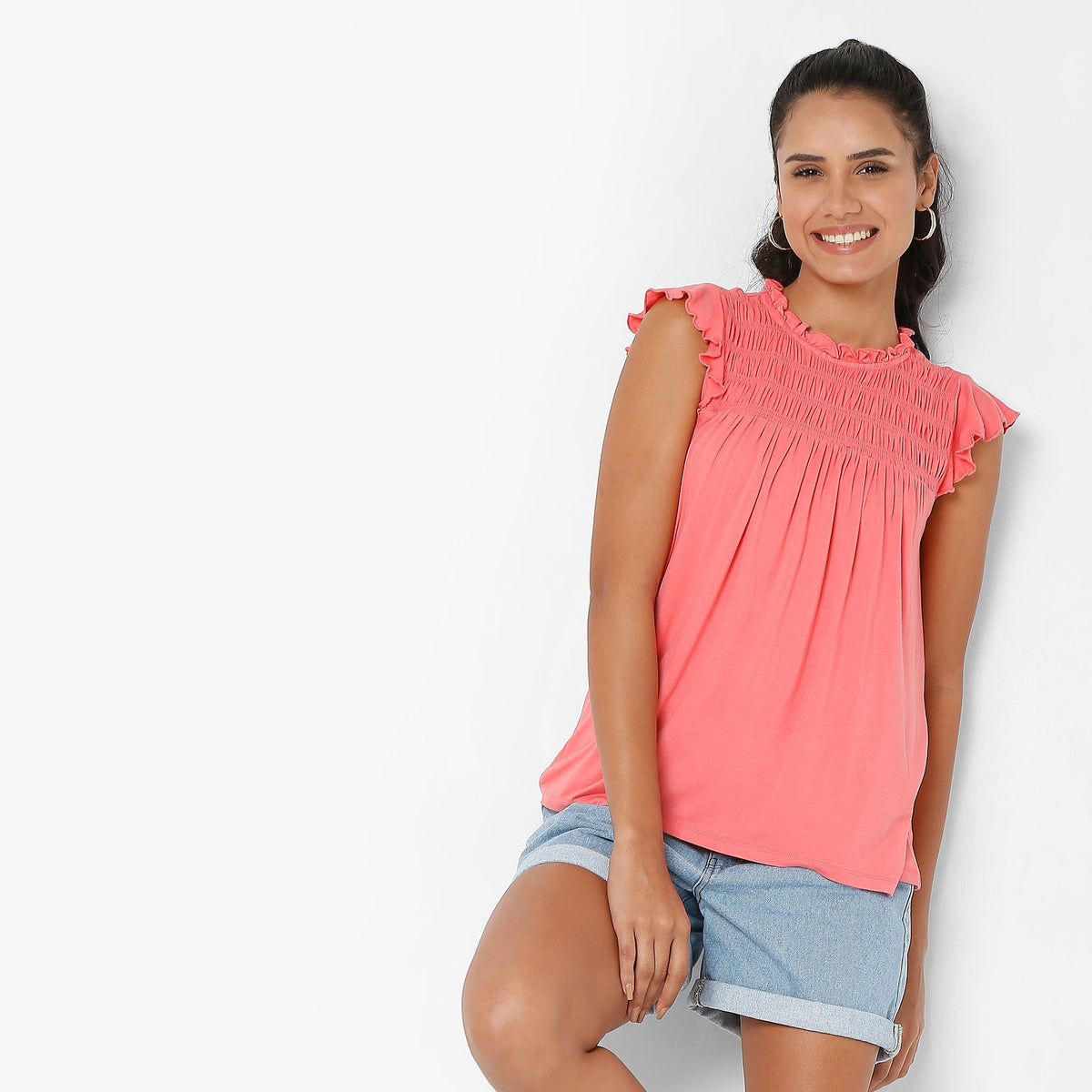 Women Wearing Regular Fit Solid T-Shirt