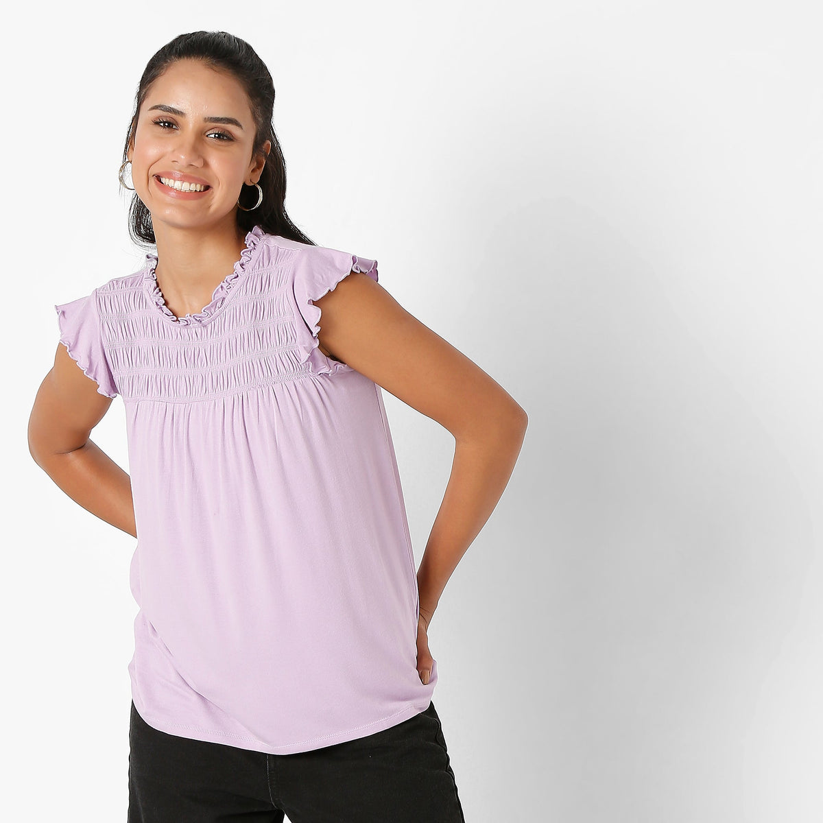 Women Wearing Regular Fit Solid T-Shirt