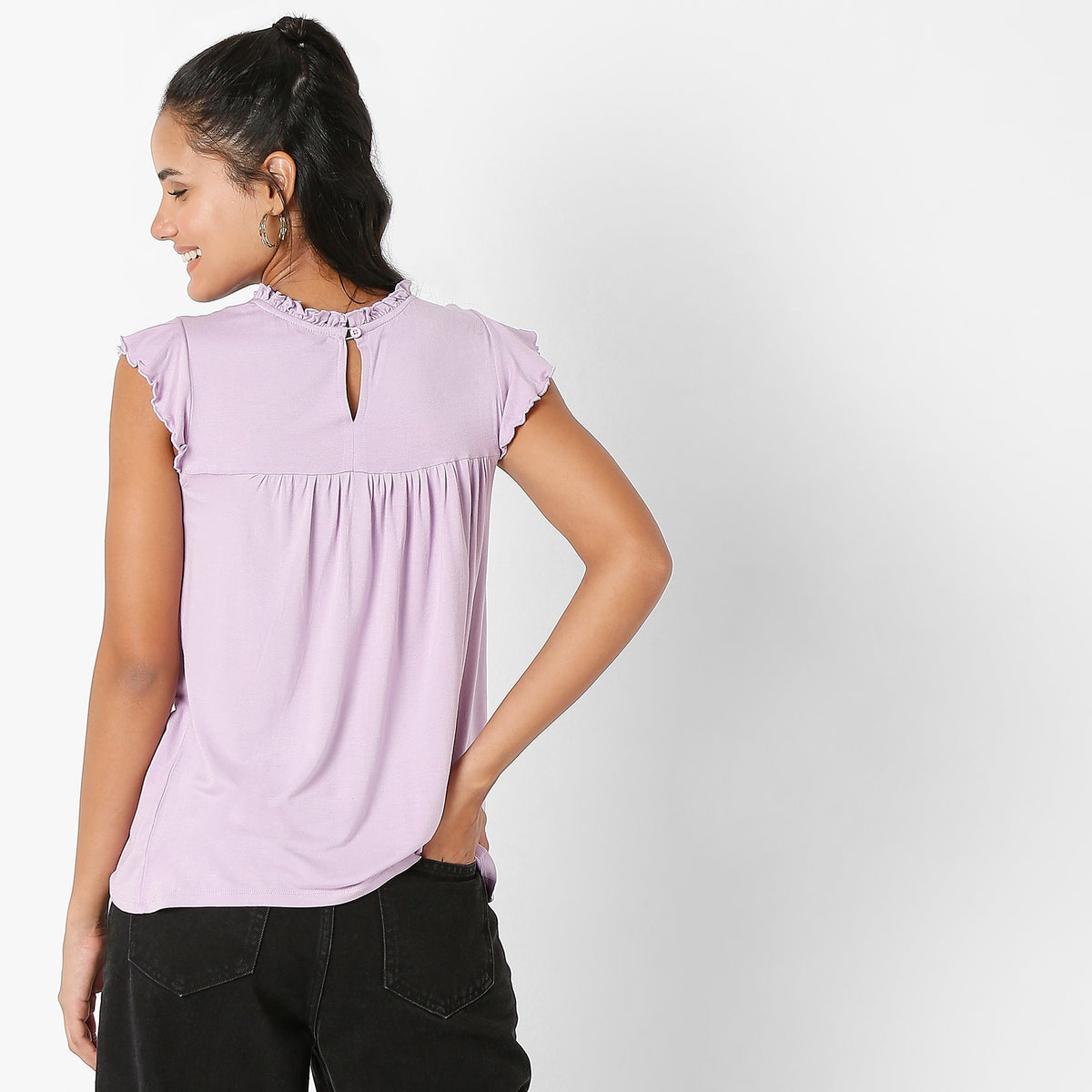 Women Wearing Regular Fit Solid T-Shirt