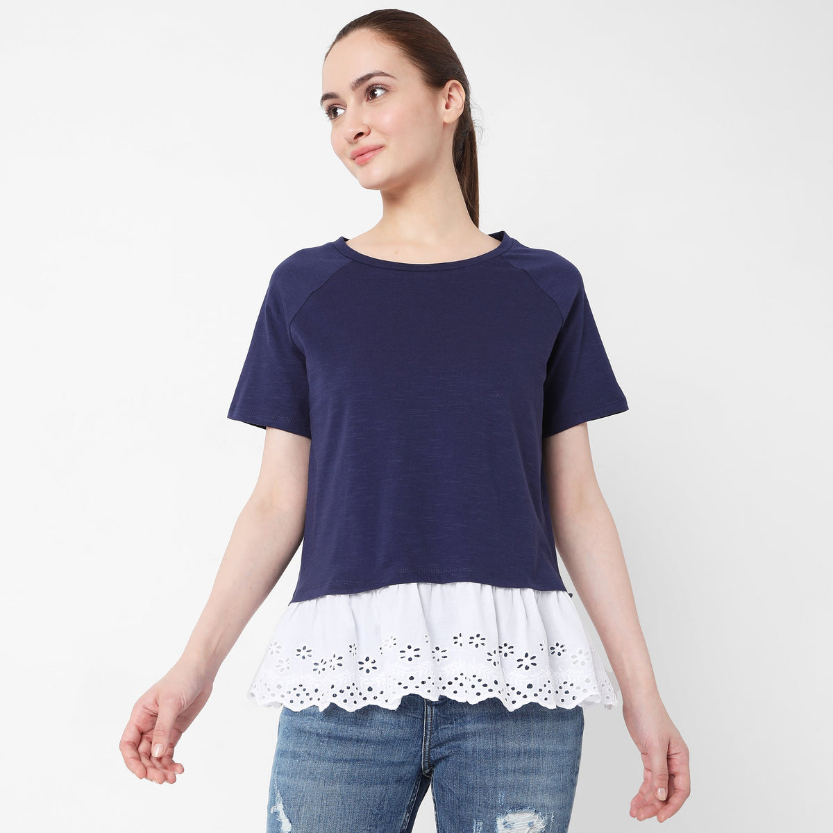 Women Wearing Regular Fit Solid T-Shirt