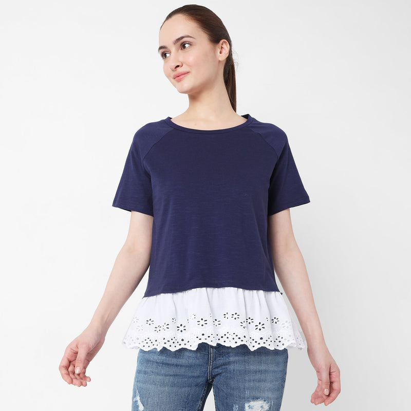 Women Wearing Regular Fit Solid T-Shirt