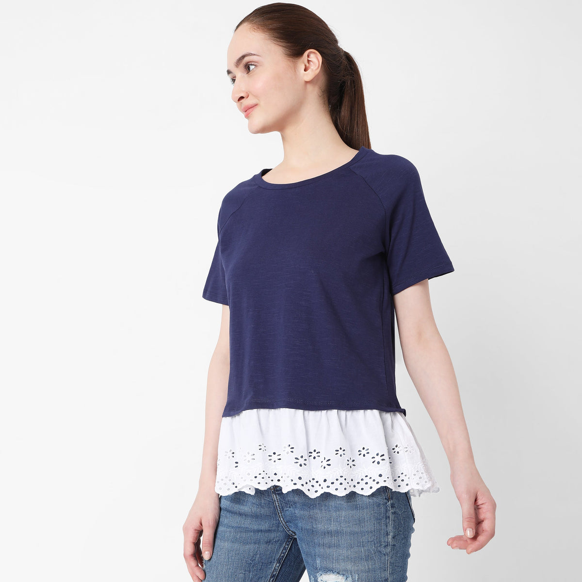 Women Wearing Regular Fit Solid T-Shirt