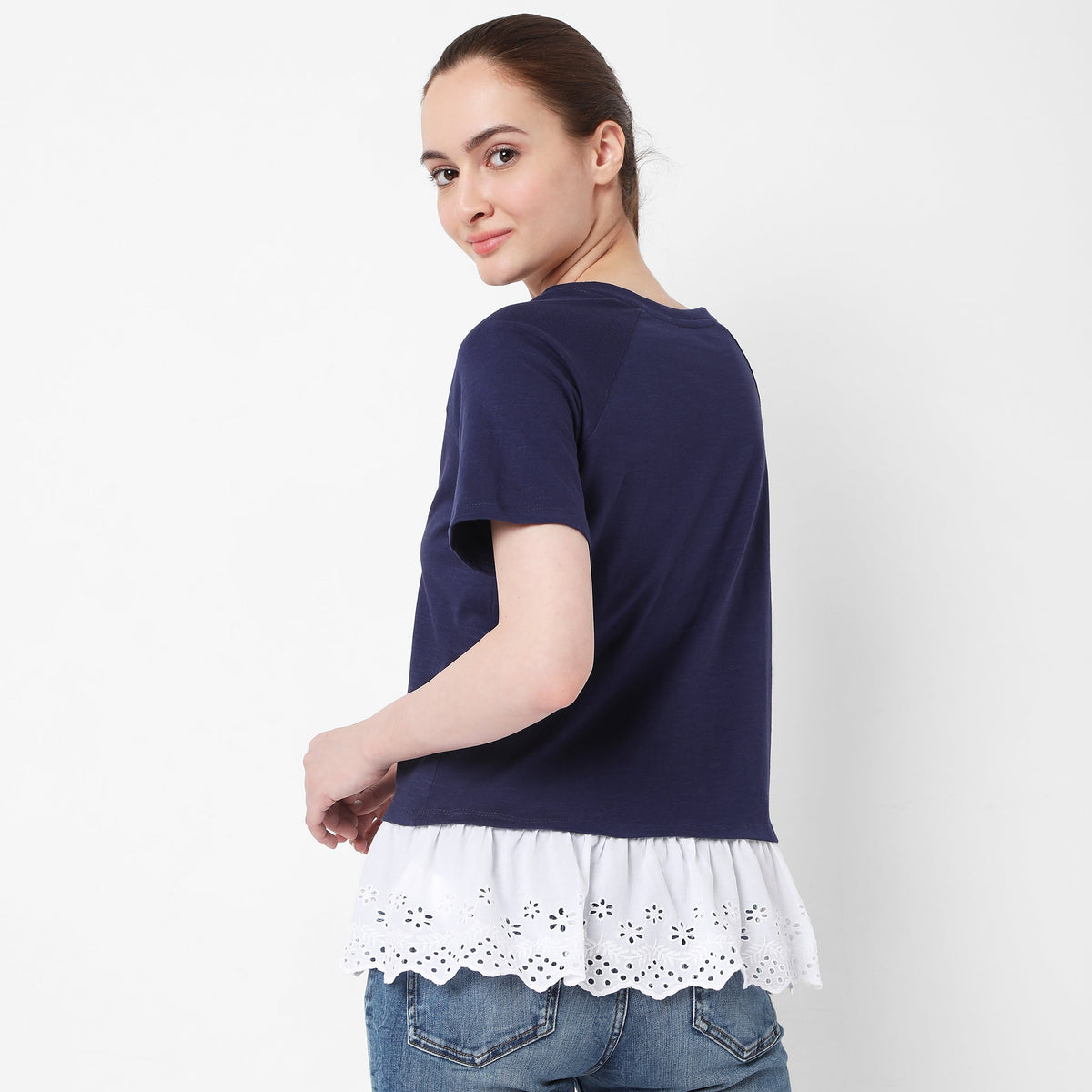 Women Wearing Regular Fit Solid T-Shirt