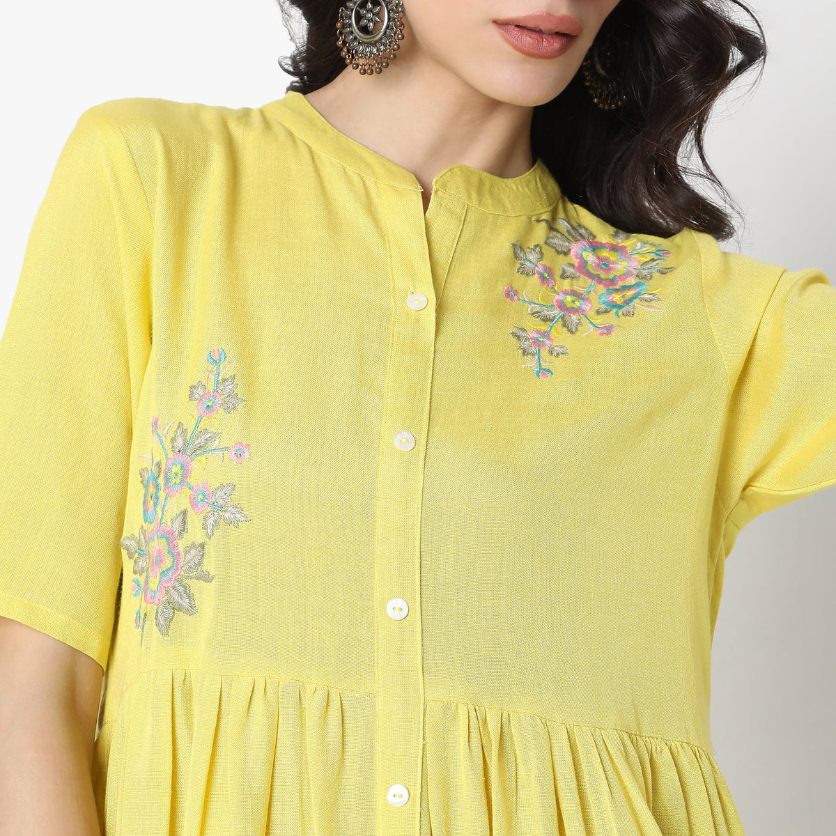 Women Wearing Regular Fit Embroidered Top