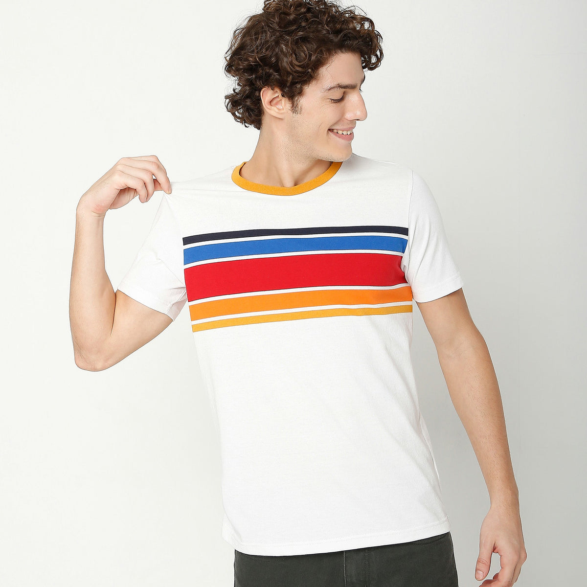 Men Wearing Regular Fit Striped T-Shirt