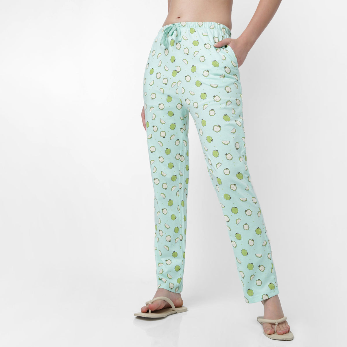 Women Wearing Regular Fit Printed Mid Rise Pyjama