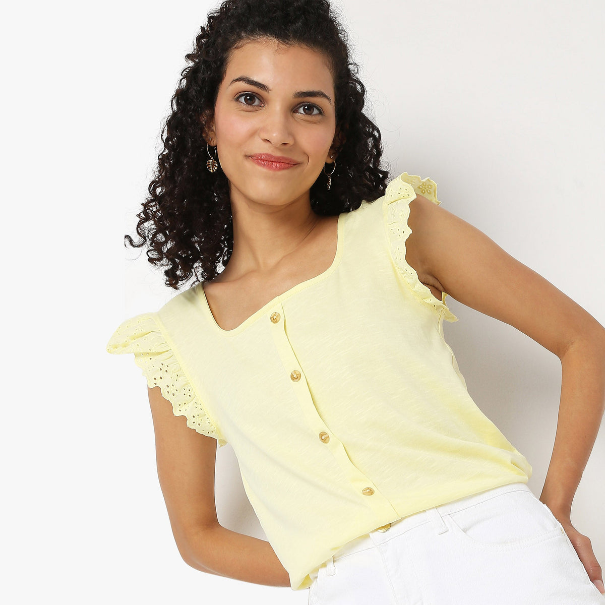 Women Wearing Regular Fit Solid T-Shirt