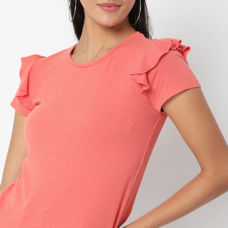 Women Wearing Regular Fit Solid T-Shirt