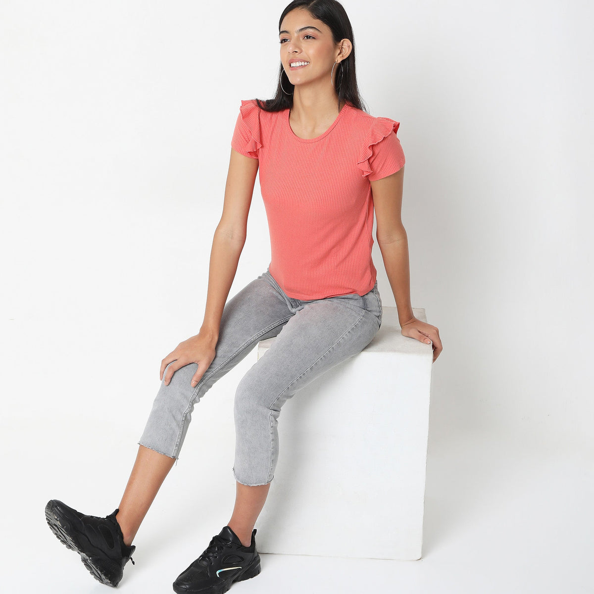 Women Wearing Regular Fit Solid T-Shirt