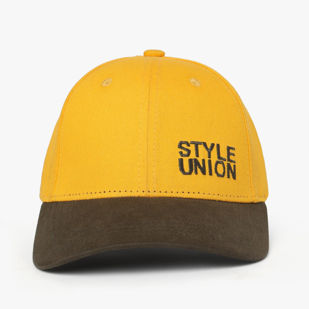 Men Wearing Solid Olive & Mustard Cap