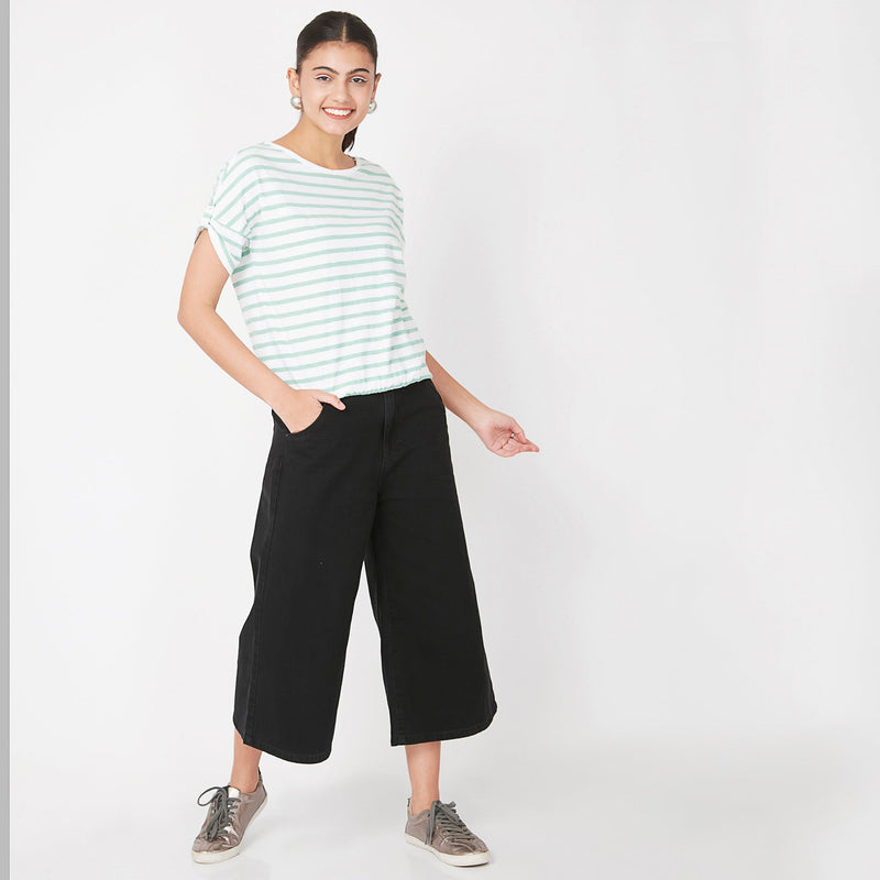 Women Wearing Regular Fit Striped T-Shirt