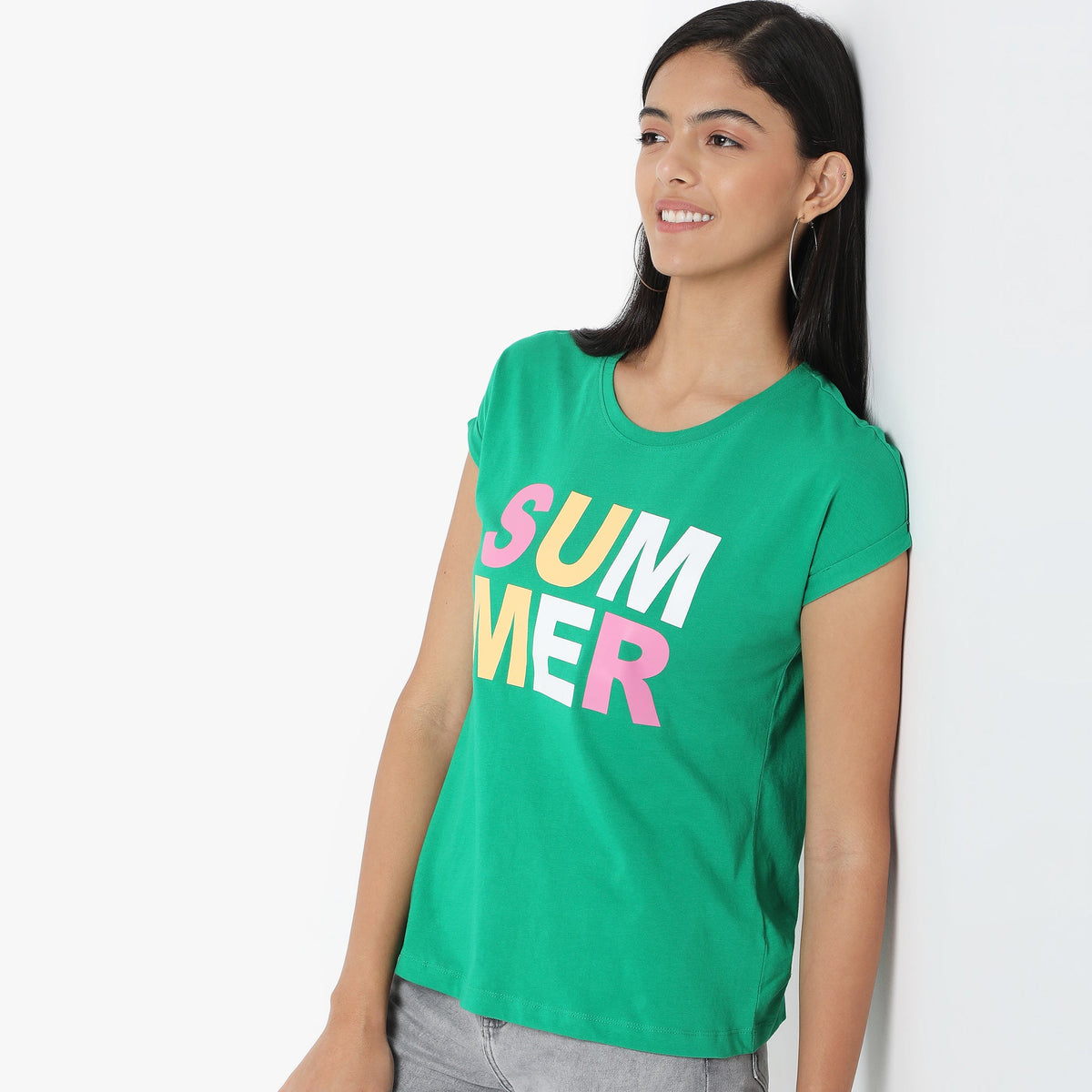 Women Wearing Regular Fit Printed T-Shirt