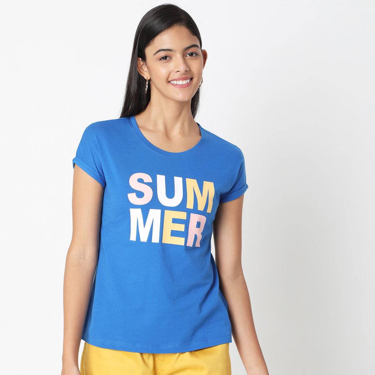 Women Wearing Regular Fit Printed T-Shirt