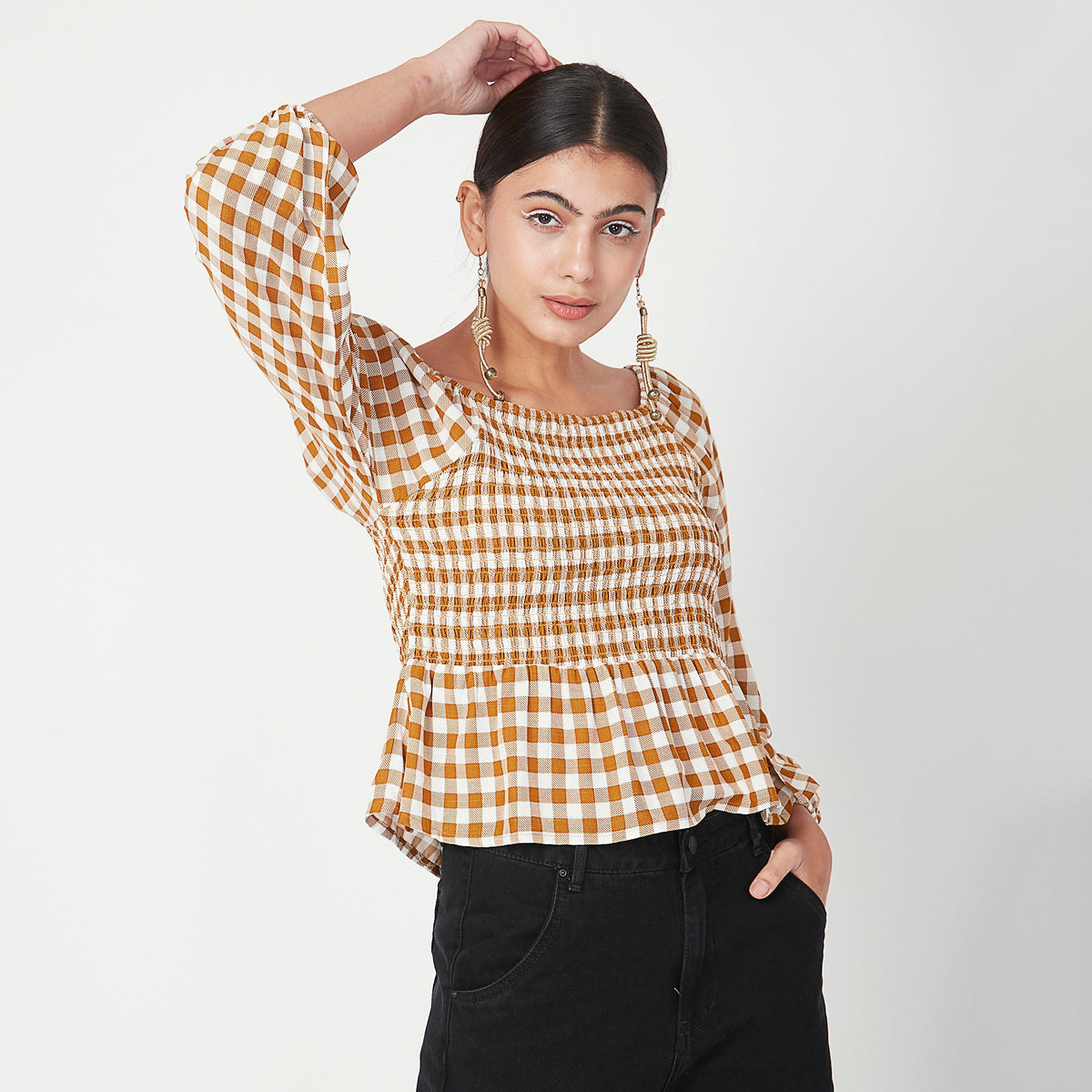 Women Wearing Regular Fit Checkered Top