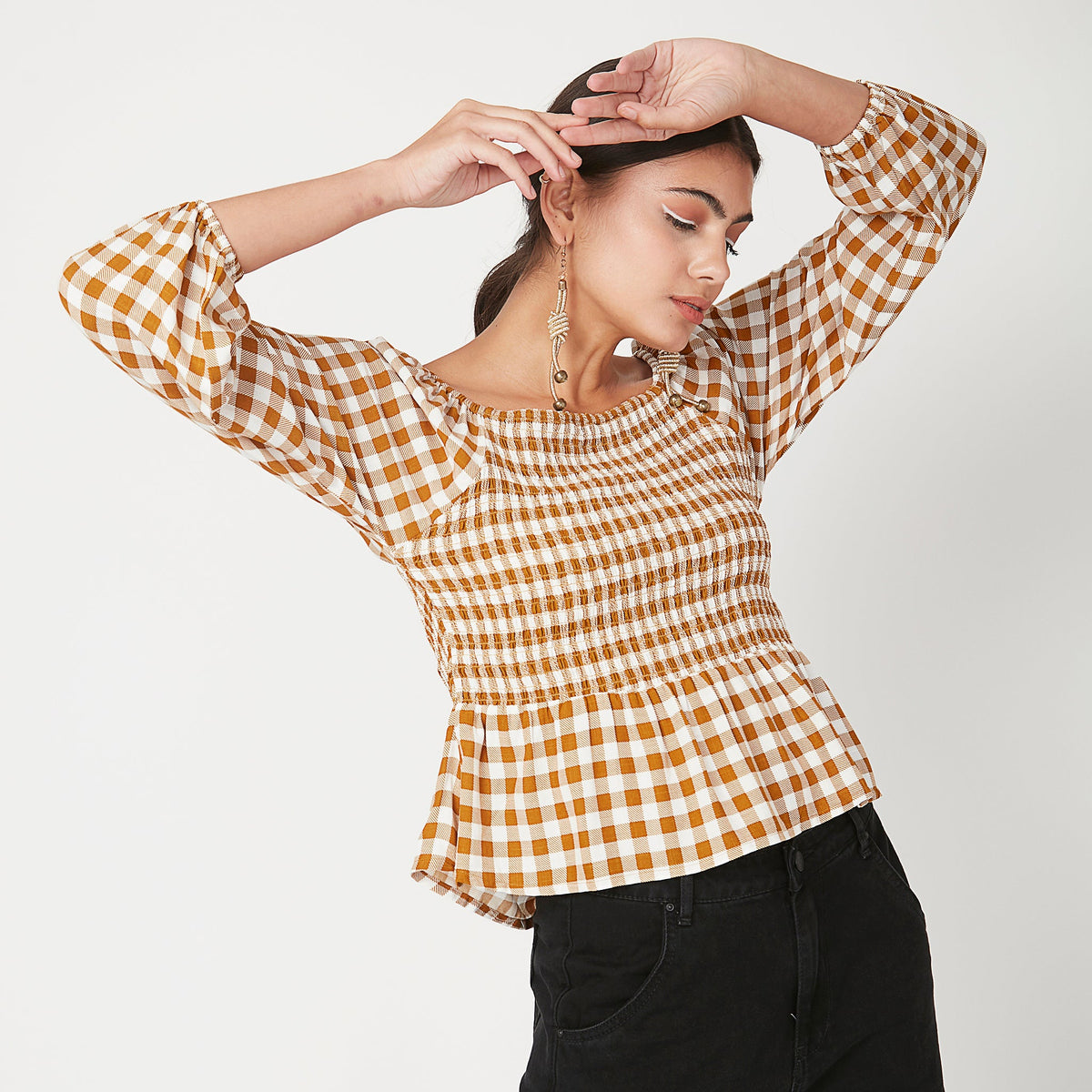 Women Wearing Regular Fit Checkered Top