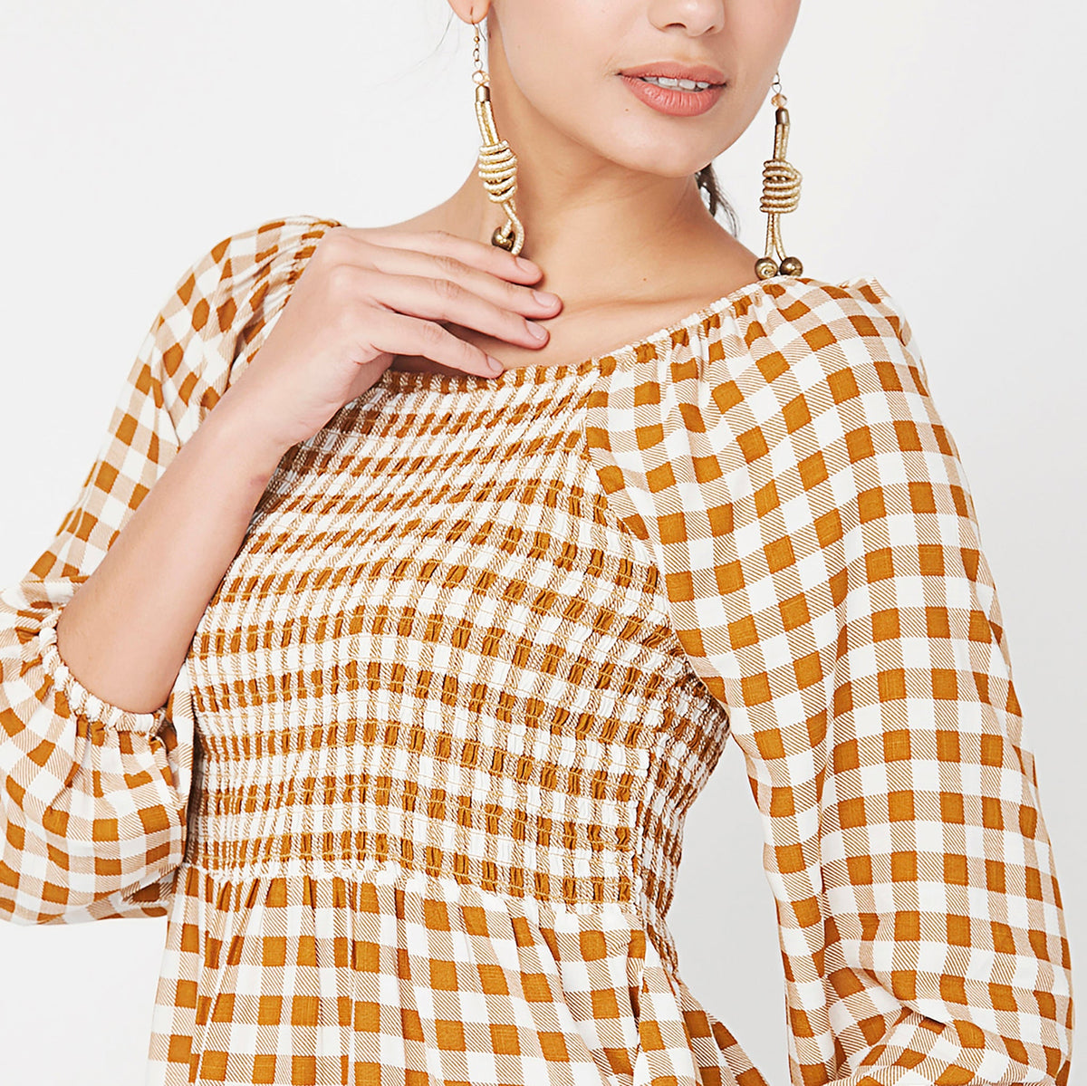 Women Wearing Regular Fit Checkered Top