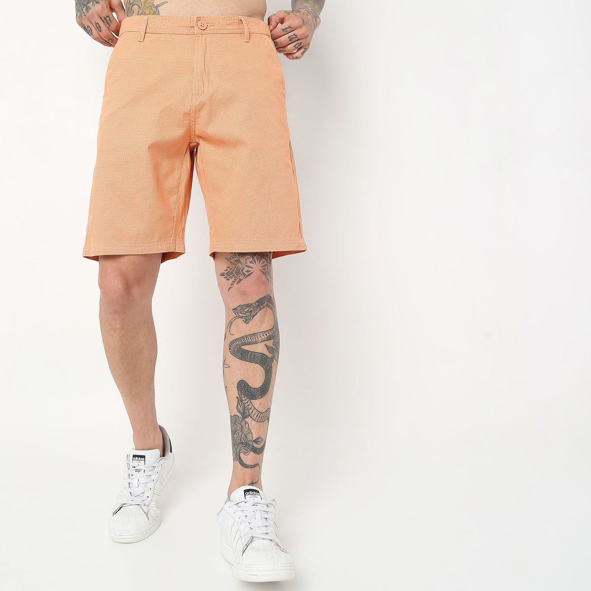 Regular Fit Solid Mid Rise Shorts