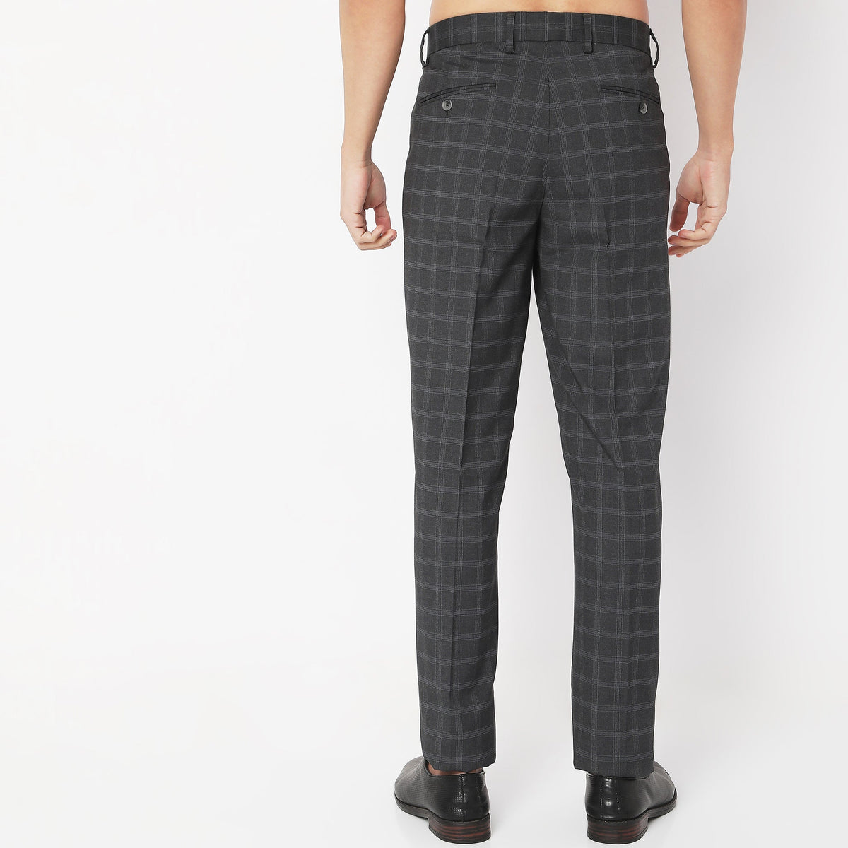 Regular Fit Checkered Mid Rise Trousers