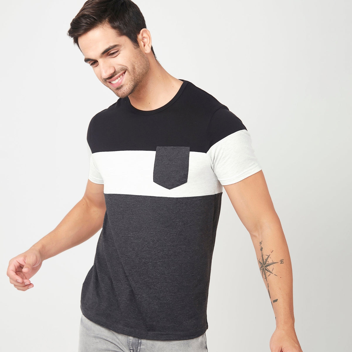 Men Wearing Regular Fit Striped T-Shirt